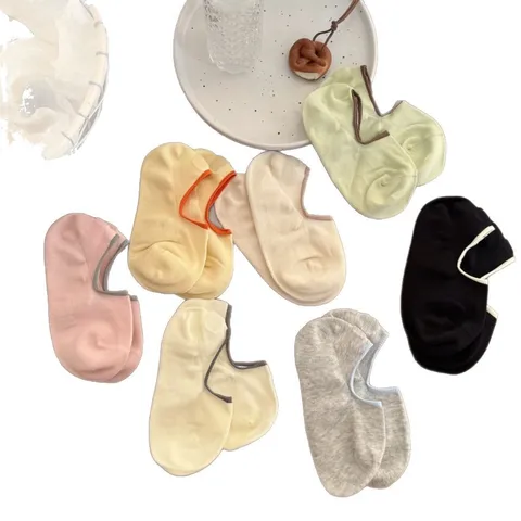 Calcetines Invisibles de Verano para Mujer en Algodón Puro Delgado Antideslizantes Corte Bajo Color Sólido Color Caramelo Casuales