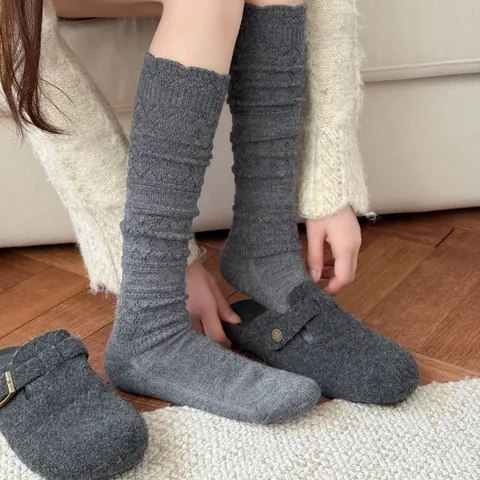 Calze Lunghe Slouch Traforate in Misto Cashmere Caldo Invernale da Donna Stile Minimalista Casual