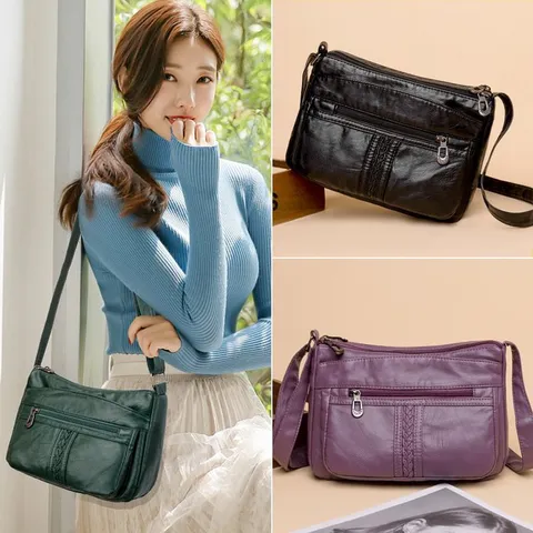 Schulter Umhängetasche Für Damen Große Kapazität PU Leder Lässig Mittleres Alter Mutter Tasche Gewebt Minimalistische Messenger Tasche
