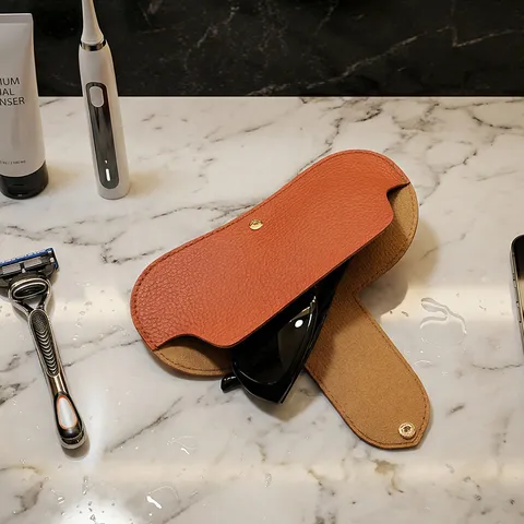 Estuche Portátil de Gafas de Cuir PU Patrón Lichi Funda de Gafas de Sol Con Cierre de Broche Metálico
