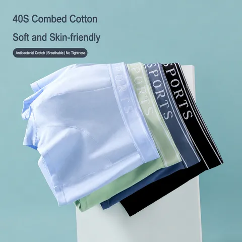 Heren Gekamd Katoen Boxershorts 40S Ademend Antibacterieel Effen Kleur Sport Tailleband Ondergoed Onderstukken