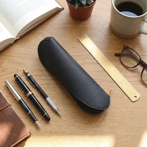 Estuche para Lápices de Cuero Portátil Gran Capacidad Bolsa de Almacenamiento de Pinceles de Maquillaje Organizador de Papelería