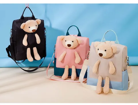 Women's Cute Teddy Bear Oxford Cloth Backpack Collegiate Style Waterproof Casual School Bag Color Block Travel Daypack
