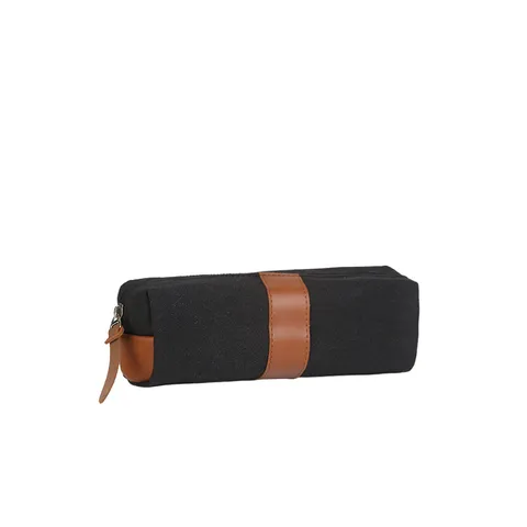 Estuche Minimalista de Lona Gran Capacidad Bolsa de Almacenamiento de Papelería Bolsillo para Bolígrafos de Tela Duradera Con Adorno de Cuero Para Estudiantes