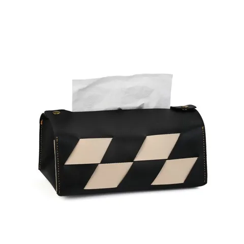 Soportes de Caja de Pañuelos de Cuero Moderno Patrón Geométrico Tejido Bolsa de Almacenamiento de Servuetas Plegable Para Decoración de Coche de Oficina en Casa