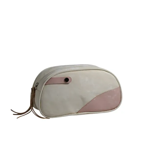 Bolsa de Maquillaje de Cuero PU Bolsa de Aseo de Viaje Impermeable Organizador de Almacenamiento de Pinceles con Cremallera y Borla para Mujeres