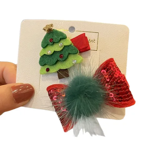 Süße Weihnachtsbaum Schleife Stoff Haarschnitt Für Kleinkind Mädchen Kinder Handgefertigt Cartoon Urlaub Haarnadel Prinzessin Kopfschmuck Zubehör