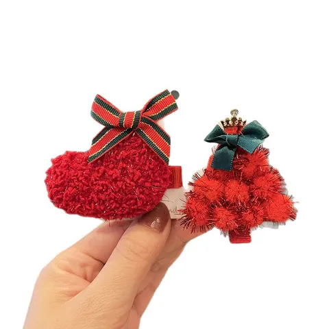 Süße Weihnachten Haarspangen Für Kinder Mädchen Cartoon Weihnachtsbaum Weihnachtsmann Schleife Seitenclips Fest Handgefertigt Haarschmuck Geschenk