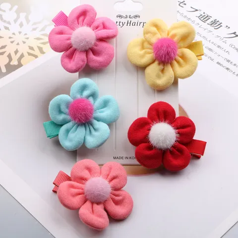Süße Kinder Stoff Blume Haarschlaufen Koreanische Herbst Winter Bommel Fünf Blütenblätter Haarnadeln Mädchen DIY Handwerk Zubehör