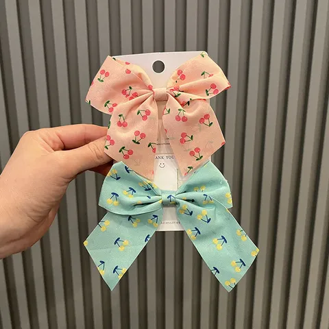 Children Cherry Bow Hair Clips Cute Princess Girls Headwear Handmade DIY Fabric Bowknot Barrettes Hair Accessories