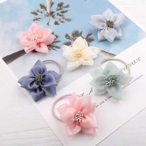 Handgefertigte 3D-Netzblumen-Haargummis Elastische Haarbänder DIY Kleidung Schuhe Dekorationszubehör Für Kinder Damen Florale Haarringe