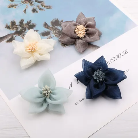 Handgefertigte 3D-Netzblumen-Haargummis Elastische Haarbänder DIY Kleidung Schuhe Dekorationszubehör Für Kinder Damen Florale Haarringe