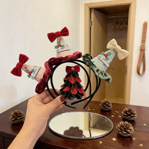 Christmas Tree Headband Velvet Bow Christmas Hat Hair Clips For Kids Fashion Photography Hair Accessories Festive Party Decor