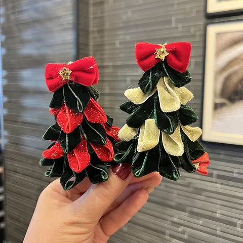 Christmas Tree Headband Velvet Bow Christmas Hat Hair Clips For Kids Fashion Photography Hair Accessories Festive Party Decor