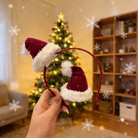 New Year Christmas Plush Santa Hat Hair Clips Headband Rhinestone Red Green Mini Hat Hairpin Hair Accessories For Kids Girls Party Decoration