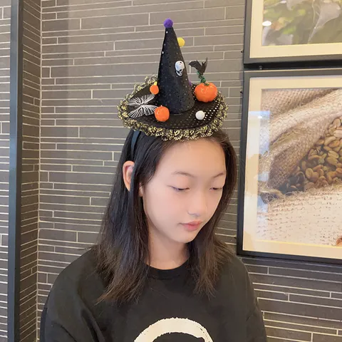 Halloween Witch Hat Headband Wizard Hat Hairband With Pumpkin Skull Bat Lace For Girls Women Party Costume Accessories
