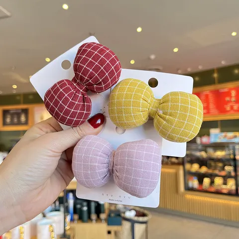 Kinder 3D Gepolsterte Plaid Schleife Haarklammer Handgefertigte Stoffschleife Haarnadel Für Mädchen Koreanische Retro Haarschmuck