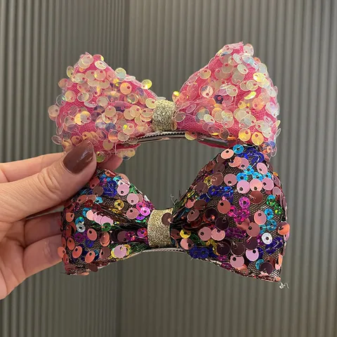 Cute Princess Shiny Sequin Bowknot Hair Clip For Girls Children Hairpin Decorative Headwear Costume Party Dress Up Material Accessory