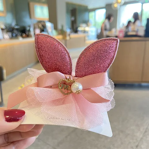 Koreanischer Stil Kinder Haarspange Netz Hasenohren Haarschmuck Für Mädchen Prinzessin Fotografie Dekoration Künstliche Perle Haarschmuck