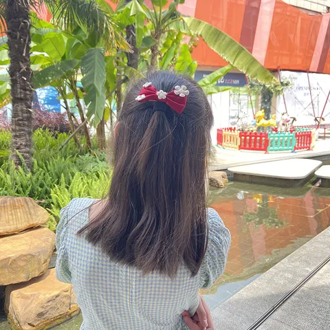 Handgefertigte Kinder Stoff Schleife Haarspange Süße Prinzessin Stil Haarnadel Mit Künstliche Perle Blume Für Mädchen