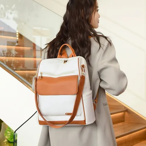 Vintage Damen Rucksack aus PU-Leder mit Großem Fassungsvermögen Modisches Lychee-Muster Lässige Schultertasche Für Reisen