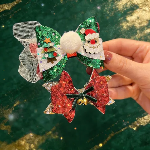 Weihnachts-Haarspangen Für Kinder Rot Rentier Geweih Weihnachtsmann Schleife Haarnadel Festliche Haaraccessoires Xmas Party Dekor Kopfschmuck