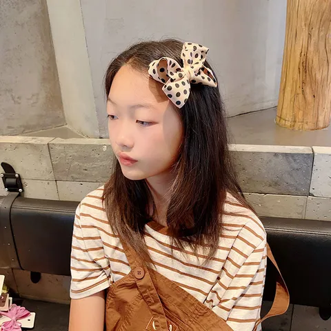 Girls 3D Large Bow Hair Clip Handmade Ribbon Hairpin Caramel Polka Dot Bear Print Hair Accessories For Kids