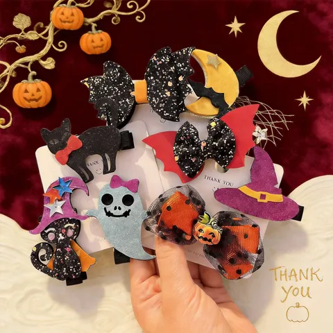 Halloween Kinder Haarklammern Lustig Kürbis Geist Fledermaus Stoff Haarnadeln Glitzer Schleife Mädchen Haarschmuck Cosplay Party Kopfschmuck