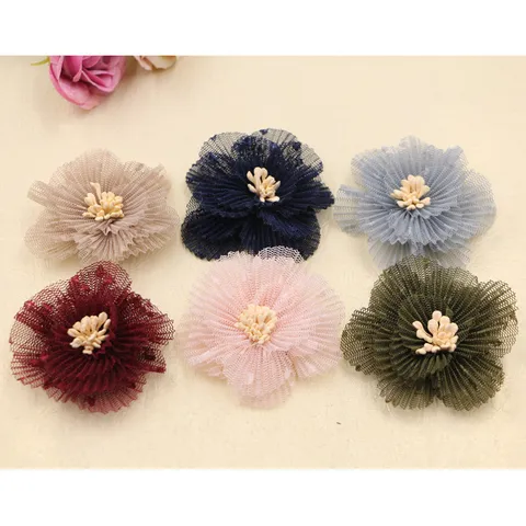 Handgefertigte Netzgewebe Kamelienblume DIY Zubehör Für Haarklammern Schuhe Taschen Kleidung Dekor Stoffblumen Schmuckzubehör Für Hochzeitsfeier Bastelbedarf