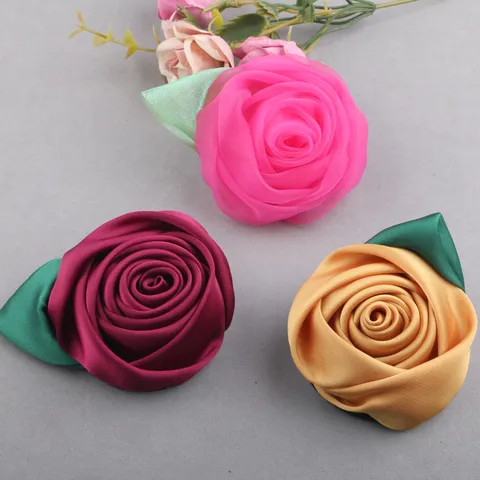 Handmade Fabric Rose Flower Crafts Embellishments For DIY Hair Accessories Clothing Brooch Material Applique Accessory