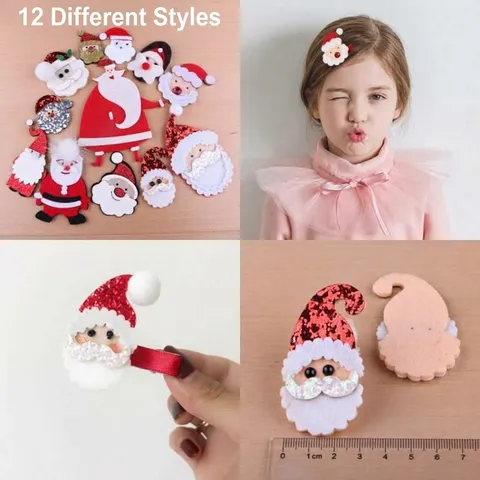 Christmas DIY Hair Accessory Materials Felt Sequin Santa Claus Reindeer Snowman Handmade Craft Decor For Kids Hair Clips Baking