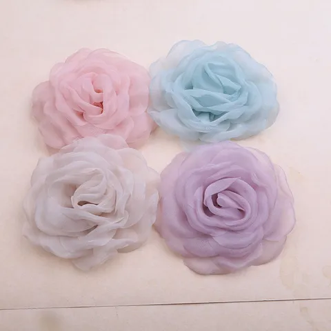 Handmade 3D Mesh Camellia Flowers Burned Edge Gauze Floral Accents For DIY Hair Accessories Wedding Dress Shoe Decor Materials
