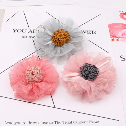 Handgefertigte Netzstoff Blumen DIY Handwerk Zubehör Für Haarspangen Stirnband Schuhe Kleidung Dekoration Süße Florale Applikation
