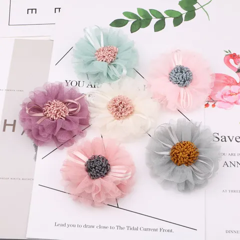 Handgefertigte Netzstoff Blumen DIY Handwerk Zubehör Für Haarspangen Stirnband Schuhe Kleidung Dekoration Süße Florale Applikation
