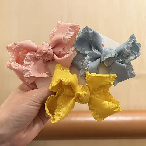 Korean Style Kids Fabric Ruffle Bow Hair Clip Sweet Girls Hairpin Side Clip Headwear Children Hair Accessories