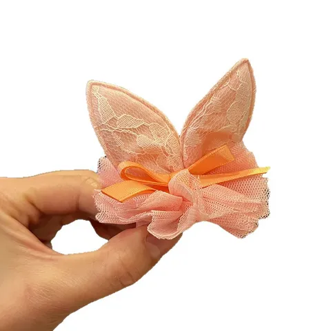 Girl Rabbit Ear Hair Clip Cute Lace Mesh Bow Knot 3D Flower Princess Hairpin Kids Stage Performance Hair Accessories