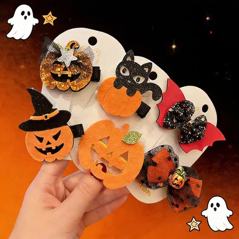 Halloween Kreative Stoff Haarklammern Dreidimensionale Kürbis Fledermaus Gruselige Haarsträhnen Glitzer Kopfschmuck Zubehör Für Kinder Party Dekoration