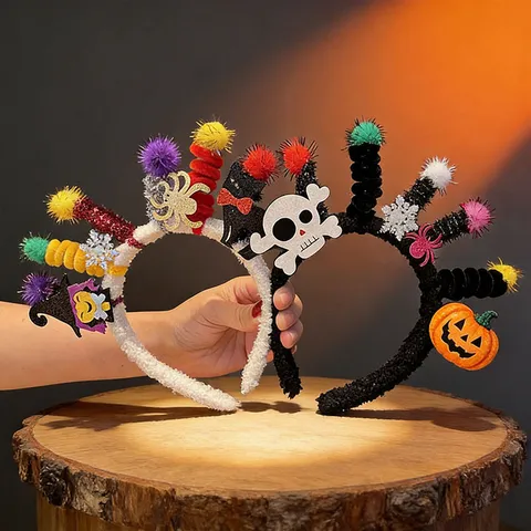 Halloween Pumpkin Skull Headband Funny Plush Hair Band Creative Costume Party Headwear For Festival Dress Up Supplies