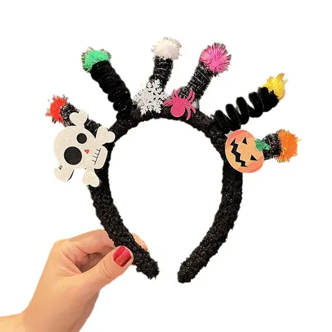 Halloween Pumpkin Skull Headband Funny Plush Hair Band Creative Costume Party Headwear For Festival Dress Up Supplies