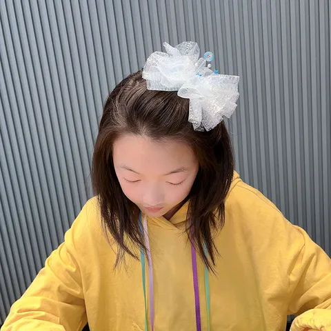 Kids Sweet Princess Crown Mesh Veil Hairband Girls Cute Rhinestone Bowknot Hair Clip Hair Accessories For Party Performance