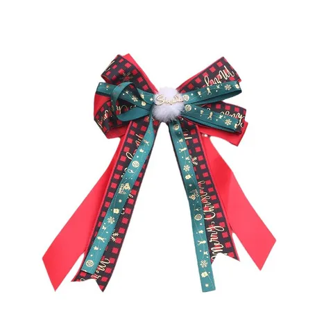 Christmas Series DIY Hair Accessories Red Green Plaid Bow Ribbon Hair Clips Handmade Festive Performance Gift Decoration Materials