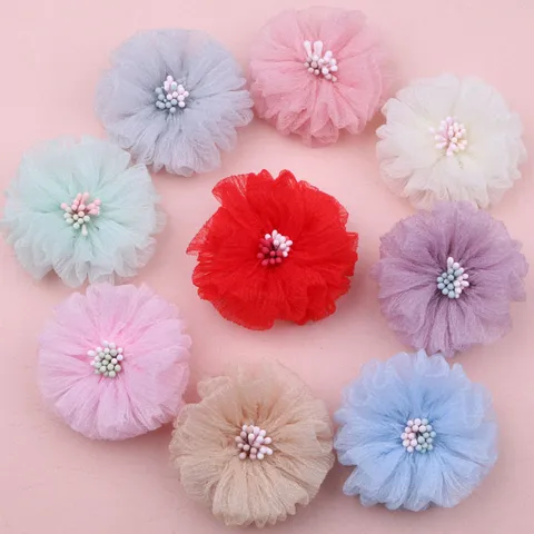 Handgefertigte Stoffblume DIY Material Zubehör Für Haarspangen Schuhe Tasche Dekoration Koreanischer Stil Mesh Stoff Blumen Handwerk Zubehör
