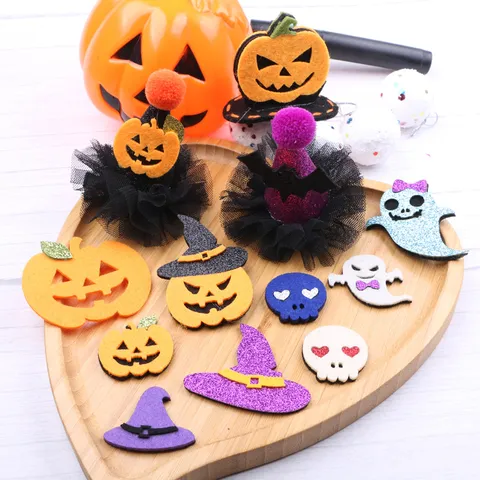 Halloween Haarklammer Zubehör DIY Material Kürbis Geist Hexe Hut Totenkopf Filz Handwerk Für Kinder Party Deko
