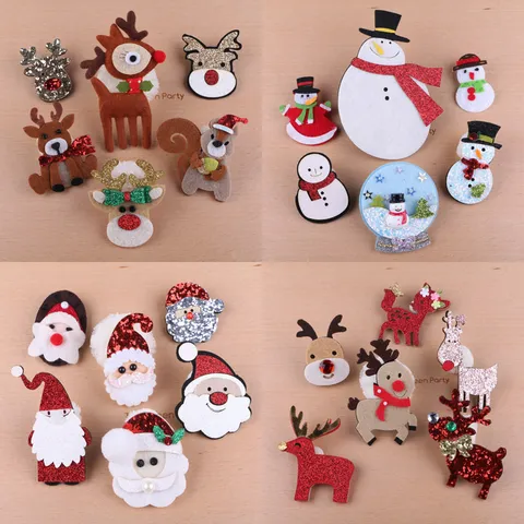 Weihnachten DIY Haarschmuck Materialien Filz Pailletten Weihnachtsmann Rentier Schneemann Handgefertigte Handwerk Dekor Für Kinder Haarklammern Backen