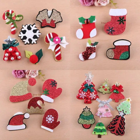Handgefertigte Weihnachts DIY Stoff Filz Patches Für Kinder Haarschmuck Charms Weihnachtsbaum Hut Stiefel Muster Handyhülle Dekoration