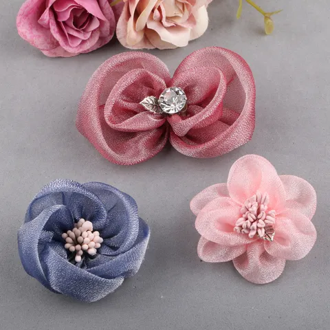 Handgefertigte Mesh Wolkengarn Blume Für DIY Haarklammern Schuhe Kleidung Dekoration Stoff Strass Blumen Zubehör Für Mädchen Damen