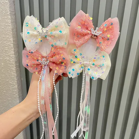 Prinzessin Netzstoff Pailletten Schleife Haarnadel Süß Strass Krone Perle Quaste Haarklammern Täglich Party Geschenk Für Kinder