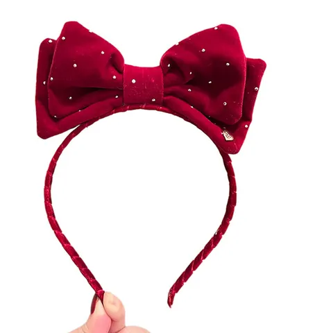 Molletta per Capelli per Bambini Fiocco in Velluto Cerchietto Accessori per Capelli di Capodanno per Ragazze Pompon Strass Decorazione Retrò