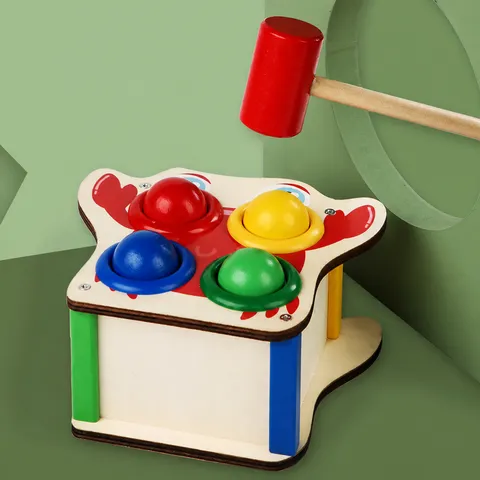 Wooden Pounding Bench Toy Baby Early Education Color Matching Hammering Peg Toy Montessori Educational Toy For Kids