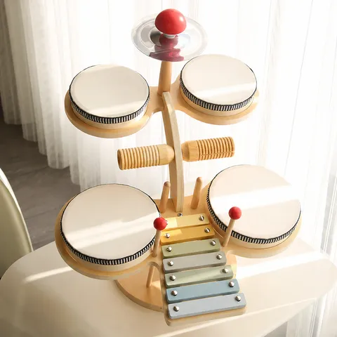 Wooden Musical Instrument Toy Multifunctional Drum Set Xylophone Educational Learning Toy For Toddlers Kids Baby